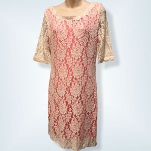 B. SMART ECRU LACE OVER CORAL DRESS - 12